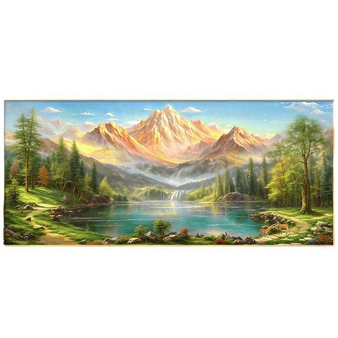 聚宝盆山水画日照金山客厅装饰画沙发背景墙壁挂画铝合金油画