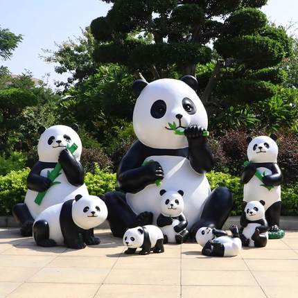 户外动物公园熊猫景观动物园商业装饰仿真卡通熊猫雕塑摆件玻璃钢