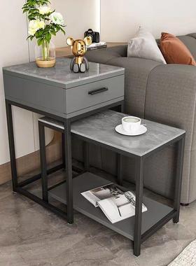 fLE简约岩板边几沙发边柜客厅移动小茶几沙发旁侧边柜方形轻奢角