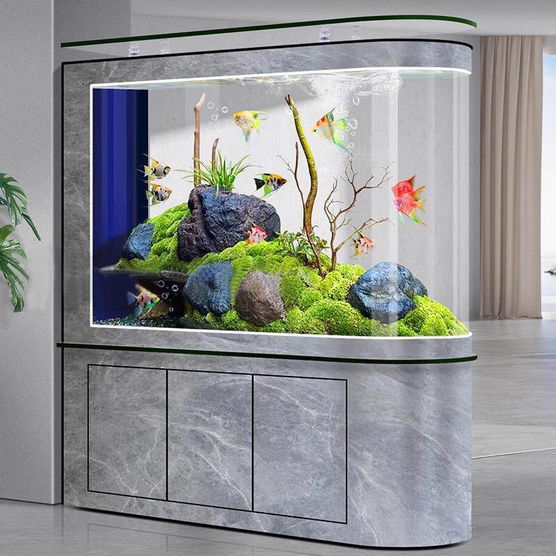 轻型豪华子弹鱼缸客厅隔断屏风懒大中型创意懒人无水换生态水族馆