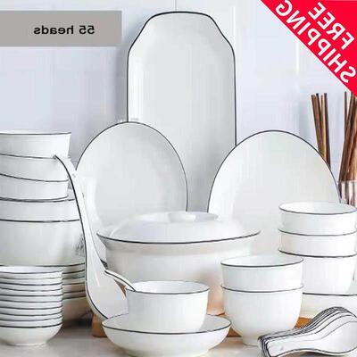 18pcs Set bowls plates ceramic tableware kitchen snack spoon
