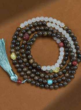 2026天然金丝竹越南沉香沉贵宝檀香木米珠圆珠项链精品手机链念珠