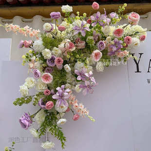 新款仿真花森系粉紫地排花排千代兰婚庆背景装饰布置路引花订婚宴