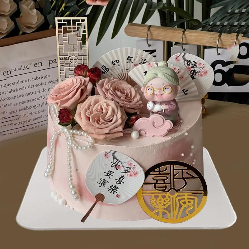 2025新款国风彷真生日蛋糕模型双层祝寿寿婆定制塑胶橱窗摆设样品