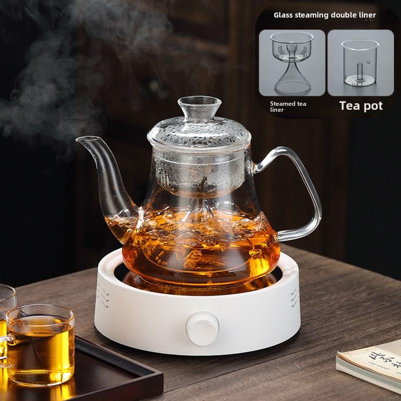 玻璃蒸茶壶煮茶器电陶炉套装耐高温加厚大容量蒸汽套装养生壶家用