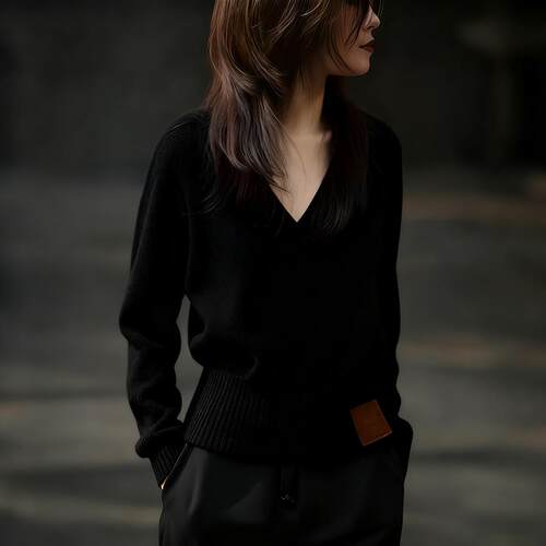 秋冬内搭女休闲慵懒风黑色V领毛衣2026春新款今年流行爆款打1004e