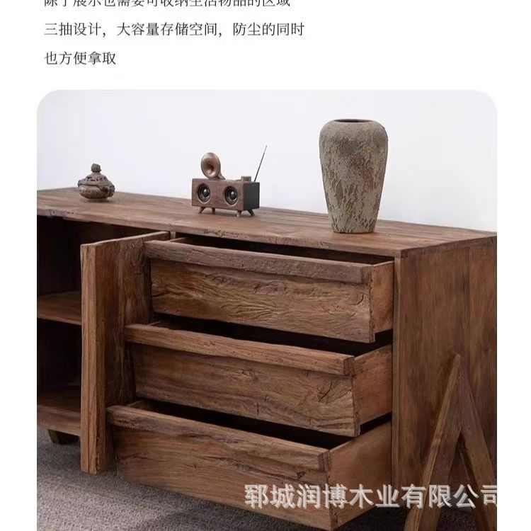 新中式老榆木柜子双开门斗柜长方形玄关靠墙储物柜实木家具餐边柜