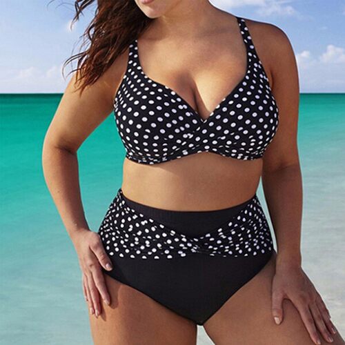 Large size polka dot printed bikini swimsuit plus