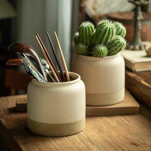 高颜值陶罐家用陶瓷花瓶花插客厅小花瓶装 饰摆件厨房复古收纳罐