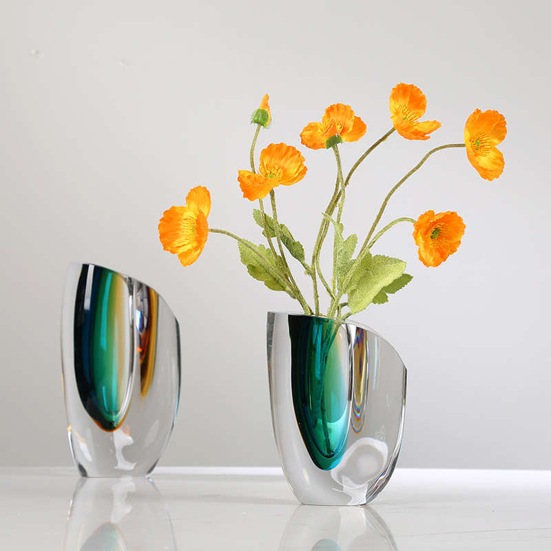 现代轻奢彩色琉璃花瓶摆件客厅酒店餐厅玄关可水培插花花器装饰品