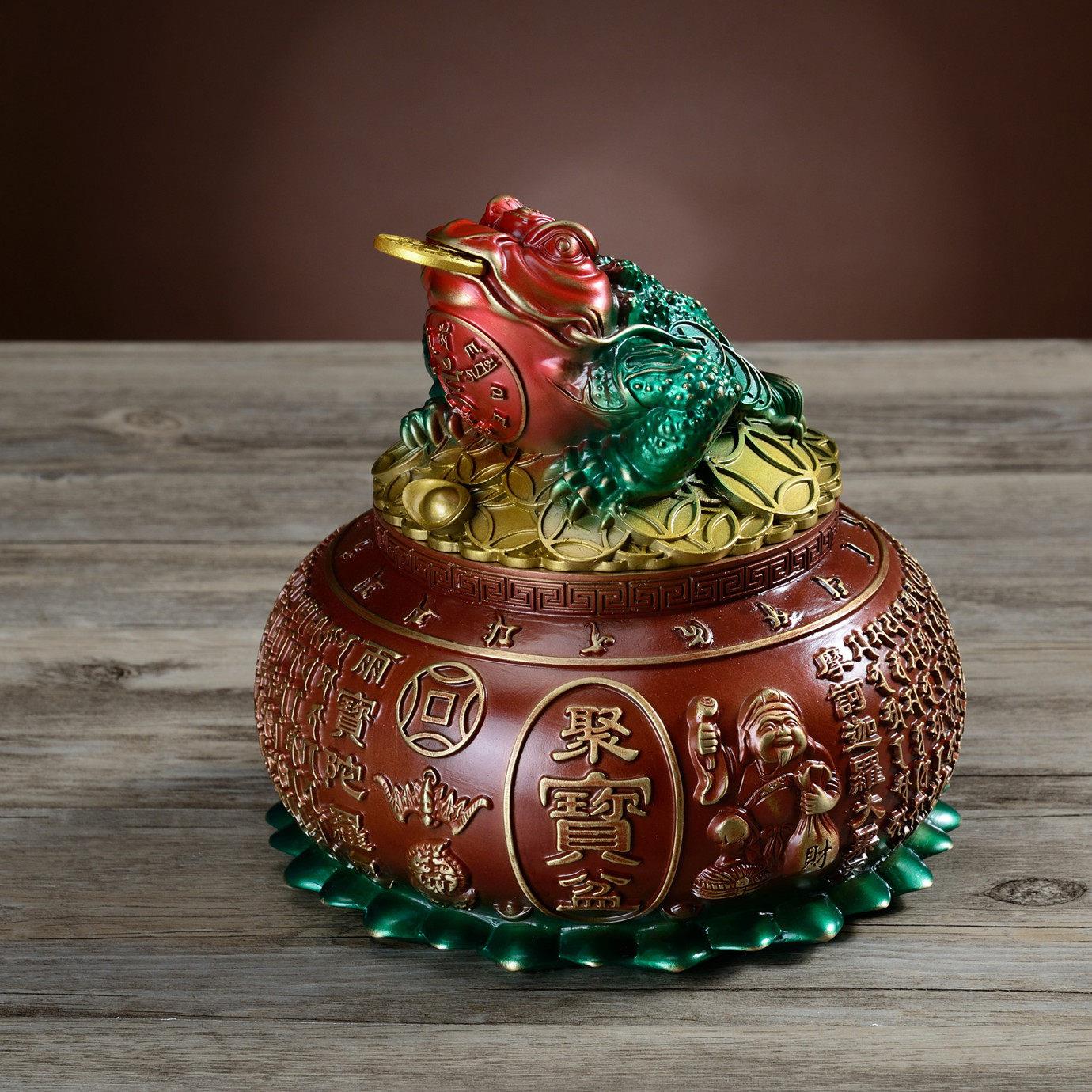 铜金蟾摆件有盖聚宝盆存钱罐招聚旺大黑天神财家居店铺开 业礼品