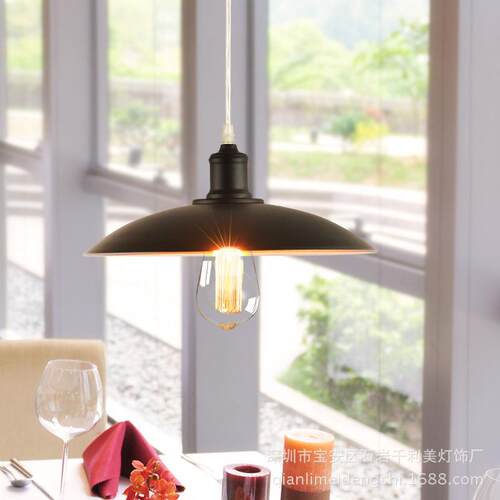 loft工业风吊灯彩色复古咖啡厅酒吧台餐厅楼梯装饰铁艺锅盖灯具