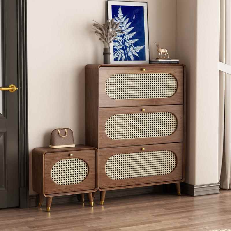 中古风藤编超薄鞋柜家用门口实木杠现代翻斗2025新款覆古入户窄柜