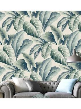 Y禊35D北欧植物叶子绿色墙纸客厅沙发背景墙壁纸餐厅个性卧室壁画