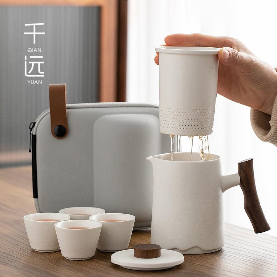 陶瓷便携式旅行茶具套装简约户外露营喝茶装备随身野外野餐快客杯