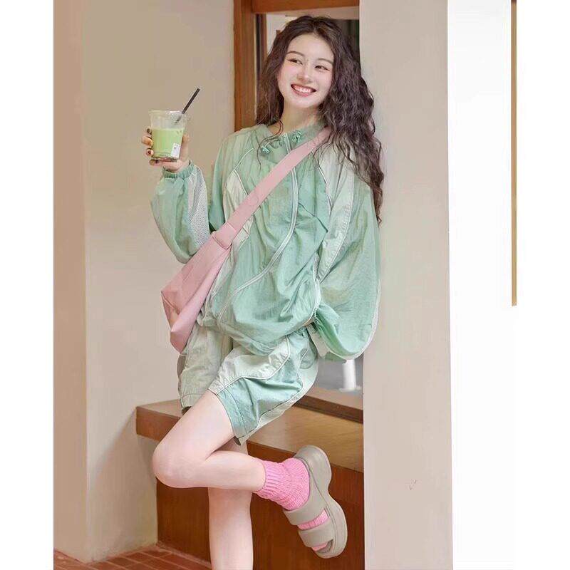 法式Rixo Kelly小清新薄荷漫波休闲两件式装女夏防晒外套上衣短裤