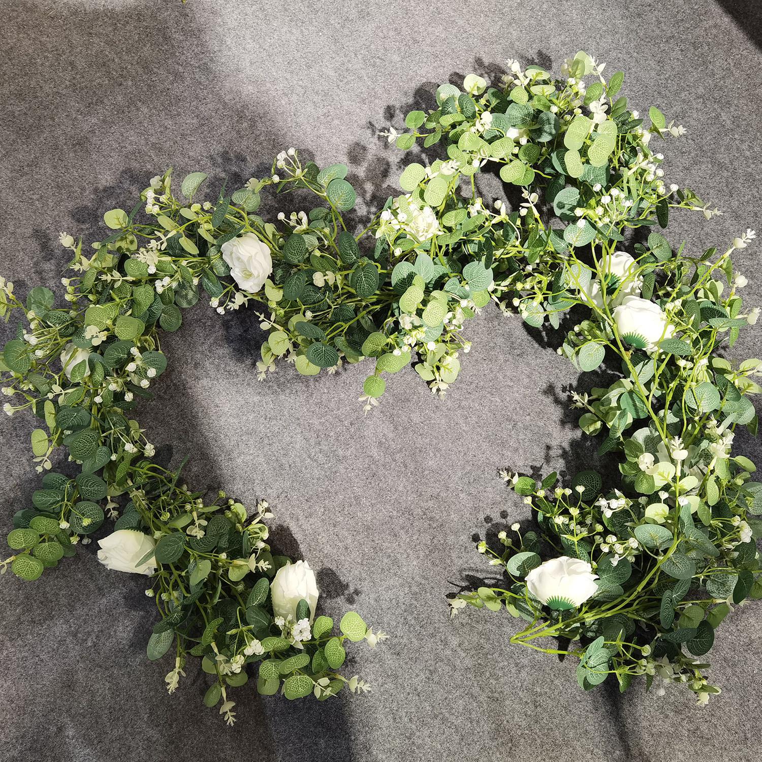 仿真茶花野果花藤玫瑰花藤 尤加利叶藤桉树叶藤蔓婚礼装饰藤条