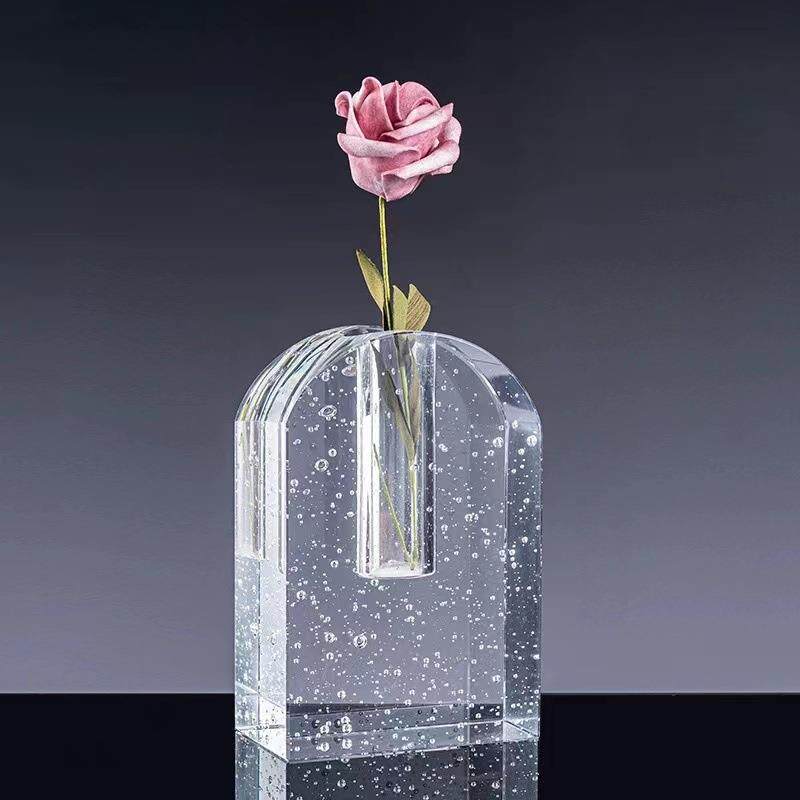 水晶花瓶创意气泡门型花器客厅插花软装饰品摆件北欧轻奢透明