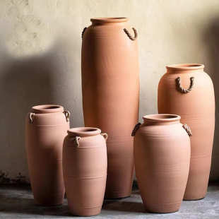 景德镇粗陶带耳陶瓷瓶客厅摆件陶罐缸陶缸落地大号民宿酒店插花盆