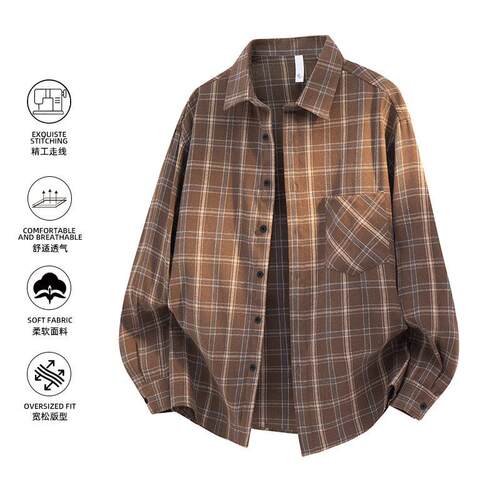 Japanese retro plaid shirt for men Spring/Autumn 2026 new