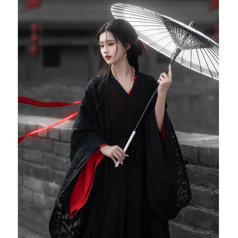 黑红汉服女款战国袍古装2026新款成人大袖古风女装绝美魏晋云为衫图片