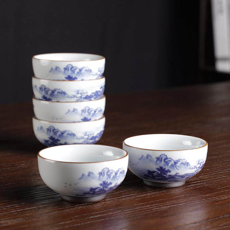 青花瓷功夫茶杯套装10只6个喝茶杯子仿古官窑陶瓷轻奢小茶具品茗