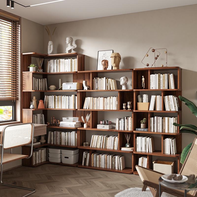 转角书架落地书柜靠墙角柜拐角网红置物架实木简易书架儿童收纳架