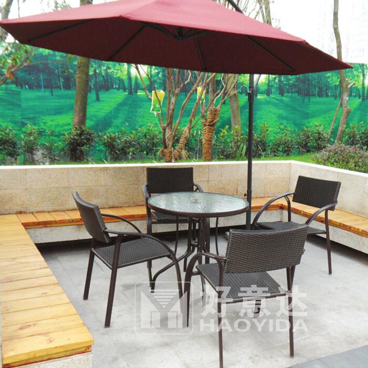 户外桌椅藤椅铁艺室外桌椅庭院阳台桌椅伞组合休闲露天桌椅五件套