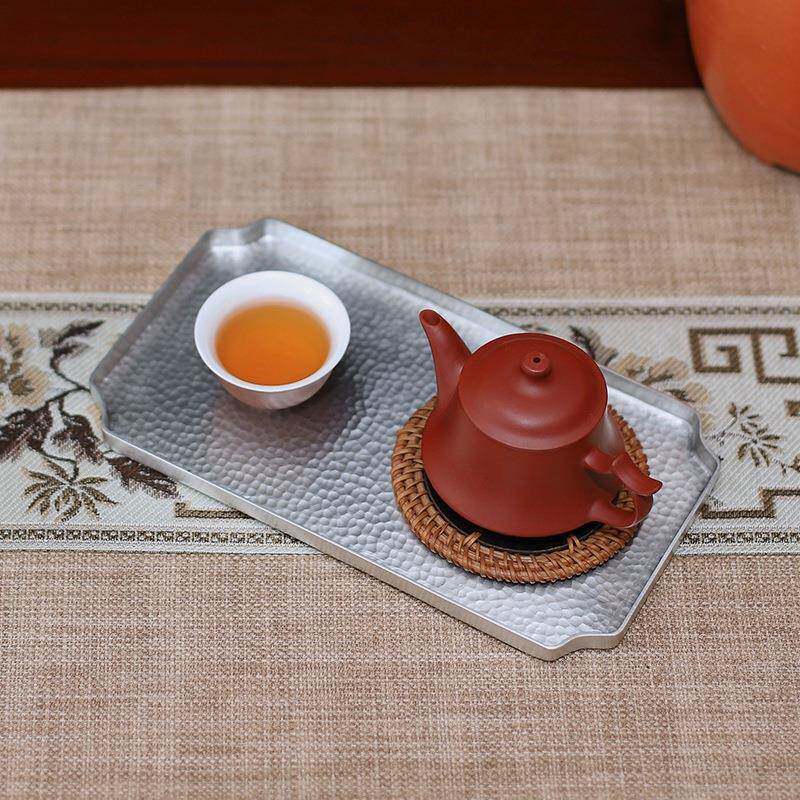 潮汕传统工夫茶纯手工锡茶盘锡壶承工夫茶锡器潮州老作坊锡制茶船
