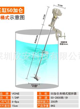 50加仑搅拌机气动搅拌器 防爆200L IBC吨桶化工搅拌 横版夹持