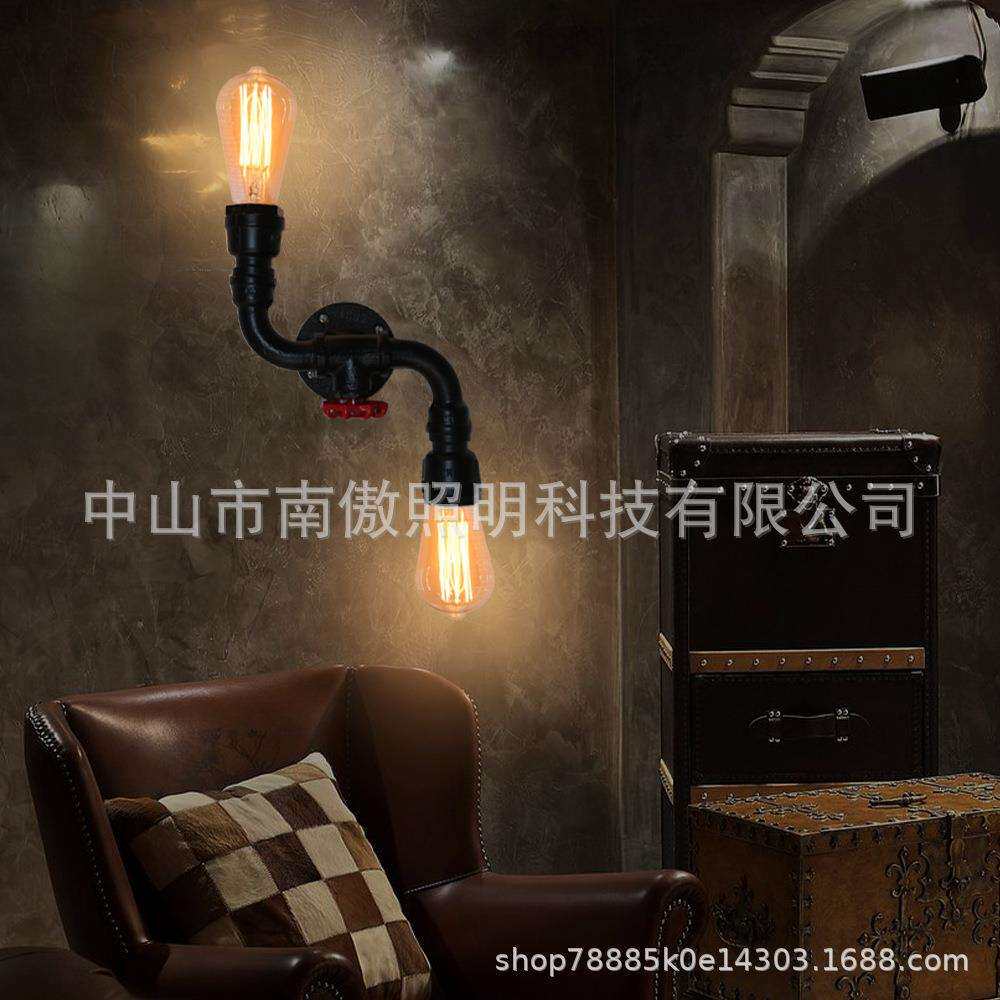 美式铁艺壁灯工业风双头水管壁灯餐厅酒店吧台复古壁灯楼梯走廊灯