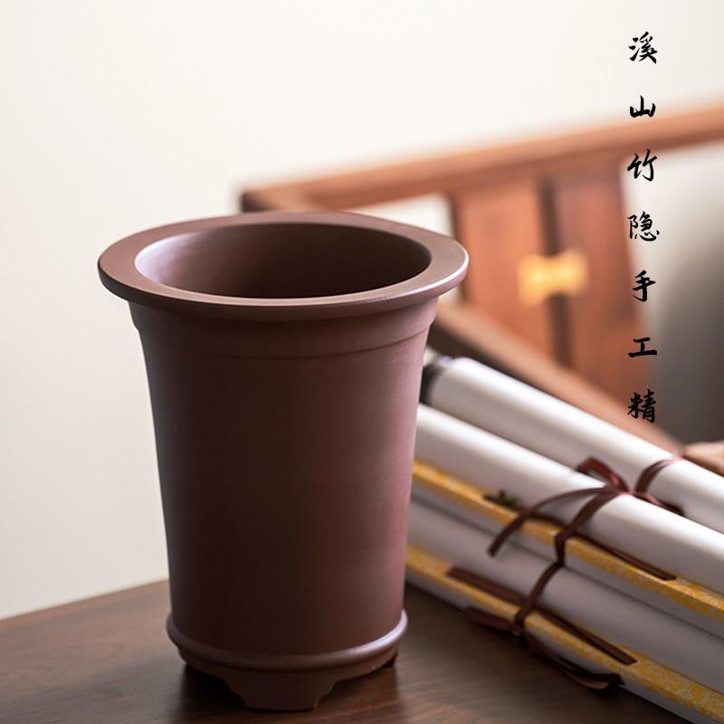 溪山竹隐纯手工高档紫砂花盆兰花兰草专用盆陈腐十年深井老紫泥