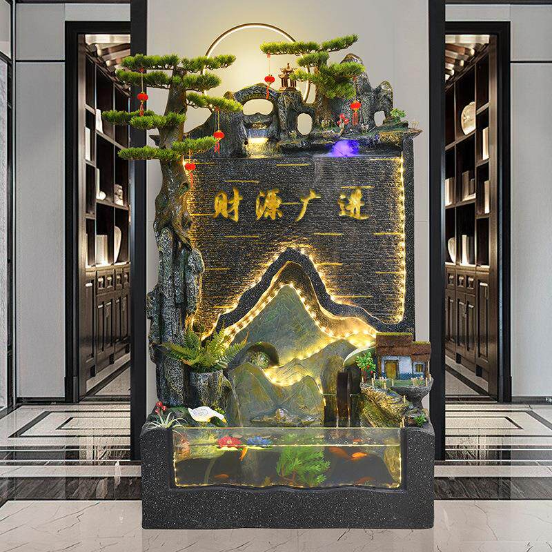 缸假KUU山流水喷泉水幕墙屏风客观大型摆件创意家居鱼厅庭院水景