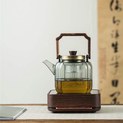圣裔堂耐热玻璃提梁壶蒸煮一体泡茶器电陶炉专用煮茶壶网红壶家用