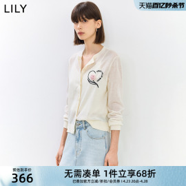 LILY2024夏女装气质复古通勤款玫瑰修身轻薄短款针织开衫外套