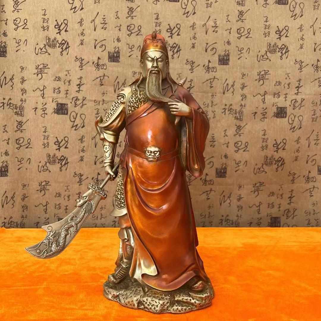 摆件神像招财铜像关公神像家居铜纯铜工艺品持刀关公供奉关公立式