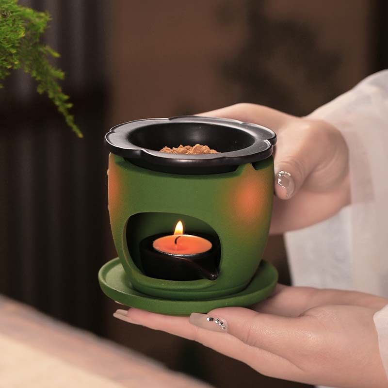 陶瓷隔火熏香蜡烛香粉精油香薰灯摆件香薰绿色香薰炉檀香香粉安神