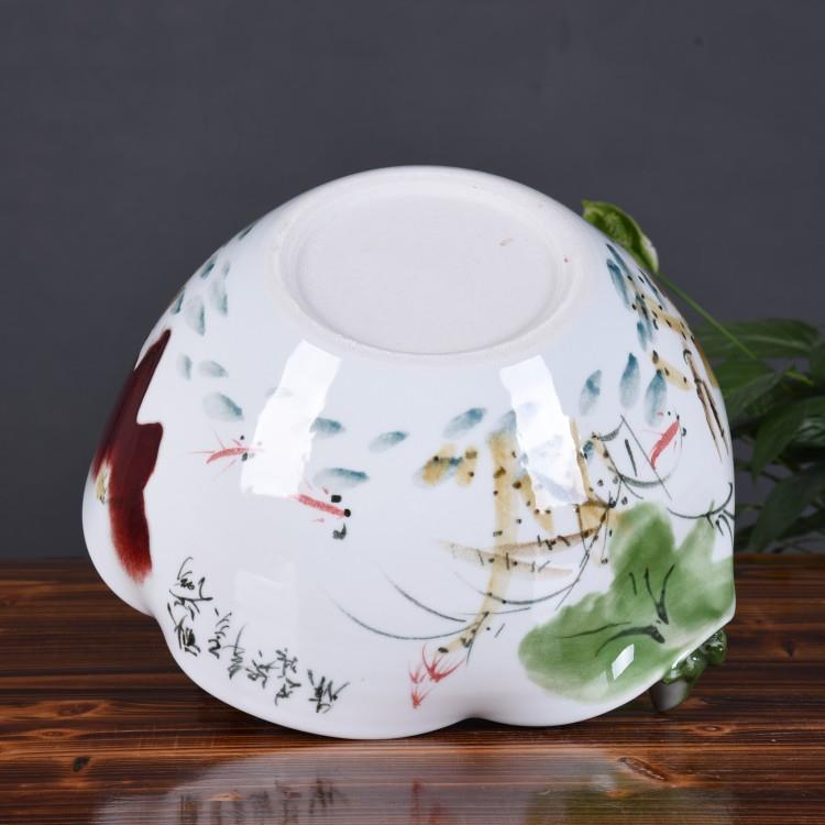 景德镇陶瓷鱼缸手绘窑变荷花陶瓷养鱼碗莲缸创意桌面装饰品摆件