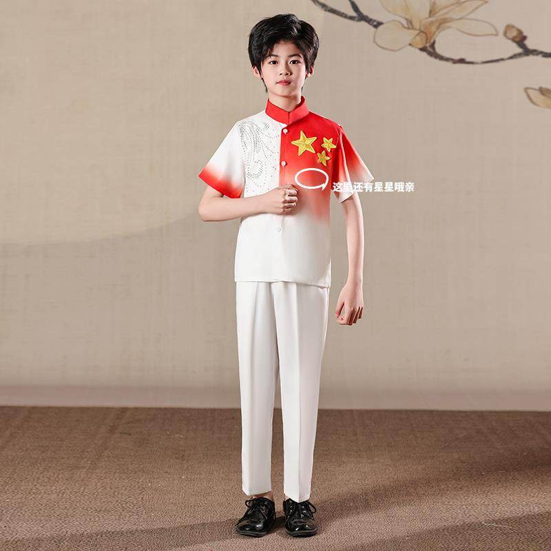 高档国庆儿童我大合唱演出服中装红歌爱国比赛歌朗诵表演服饰诗爱