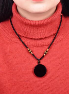 2026厂家天然原矿黑曜石圆吊坠钥匙扣挂件男女生水晶项链坠无字牌