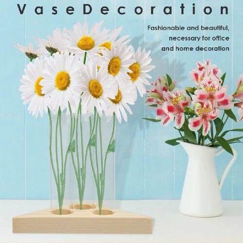 Transparent Glass Vase Wooden Frame Bonsai Desktop