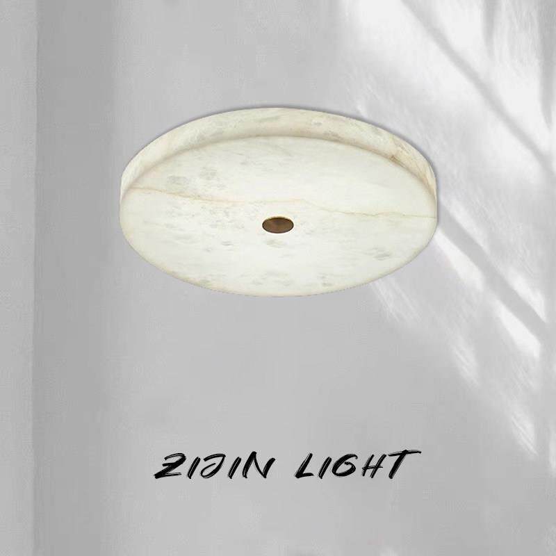 轻奢全铜led云石吸顶灯现代新中式圆形简约书房过道卧室房间灯具