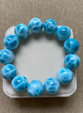 天然海纹石手链龟背纹大颗粒男女款单圈拉利玛圆珠手串规格18.4mm