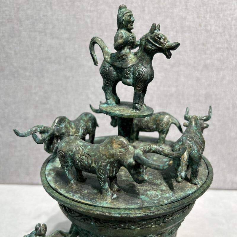 仿古青铜器五牛一鼓贮贝器做旧储备器收藏品摆件博古架博物馆送礼