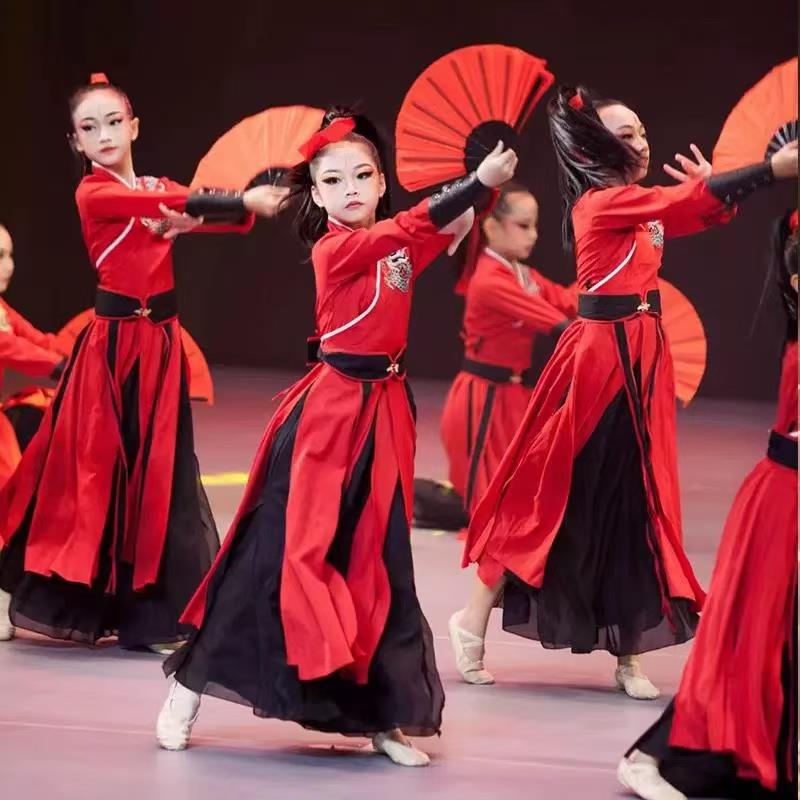 高档雪龙吟舞蹈演出服中国国打服潮古风典扇子舞鼓练功服古装表演