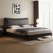 意式 极简黑色真皮床1米8双人床主卧大床1米5简约现代软体储物婚床