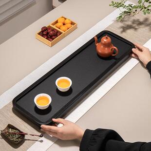 天然乌金石干泡台茶盘简约家用壶承整块石头茶台大小号长方形托