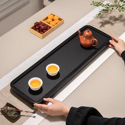 天然乌金石干泡台茶盘简约家用壶承整块石头茶台大小号长方形托