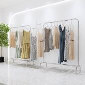 店中岛挂衣架银色衣服展示架 店陈列架女装 不锈钢拉丝落地式 服装
