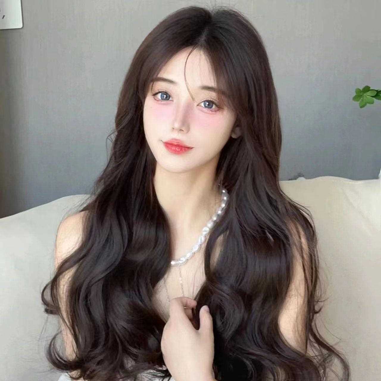 新款直销伯乐假发女中分黑棕色长卷发仿真发夏季新款自然逼真卷发